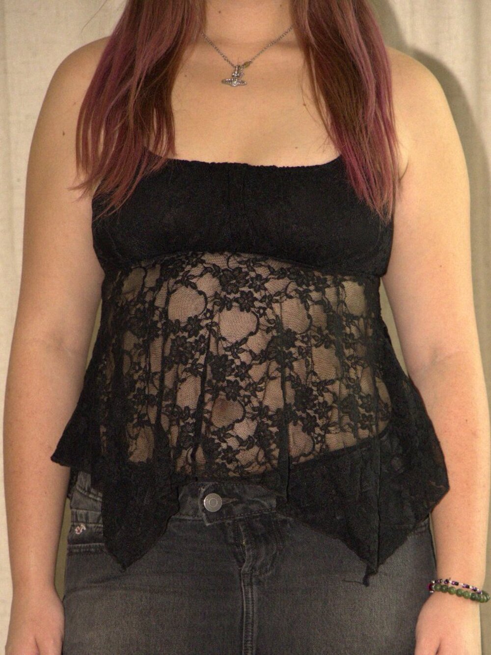 Black flowy lace babydoll tank top cami